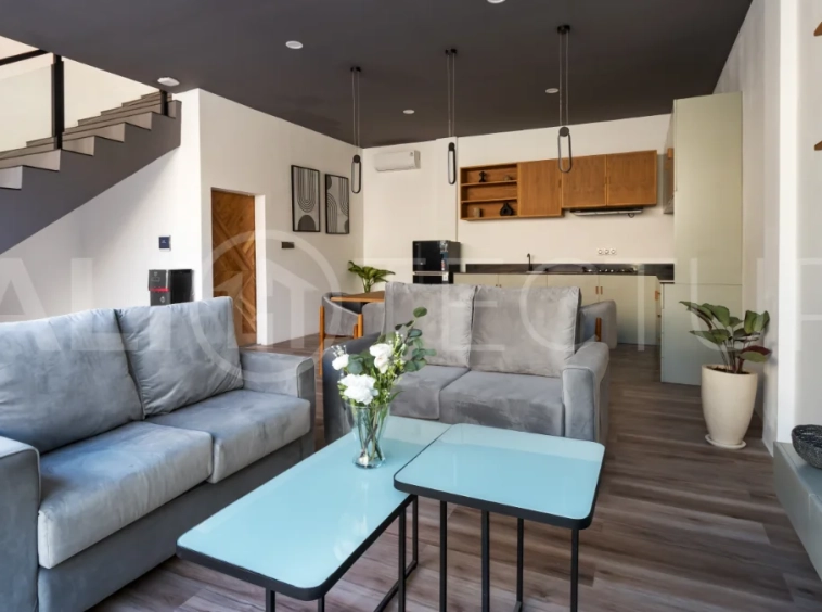 Umalas Bali villa enclave featuring four modern two-bedroom villas with private pools, tropical surroundings, and off-street parking.