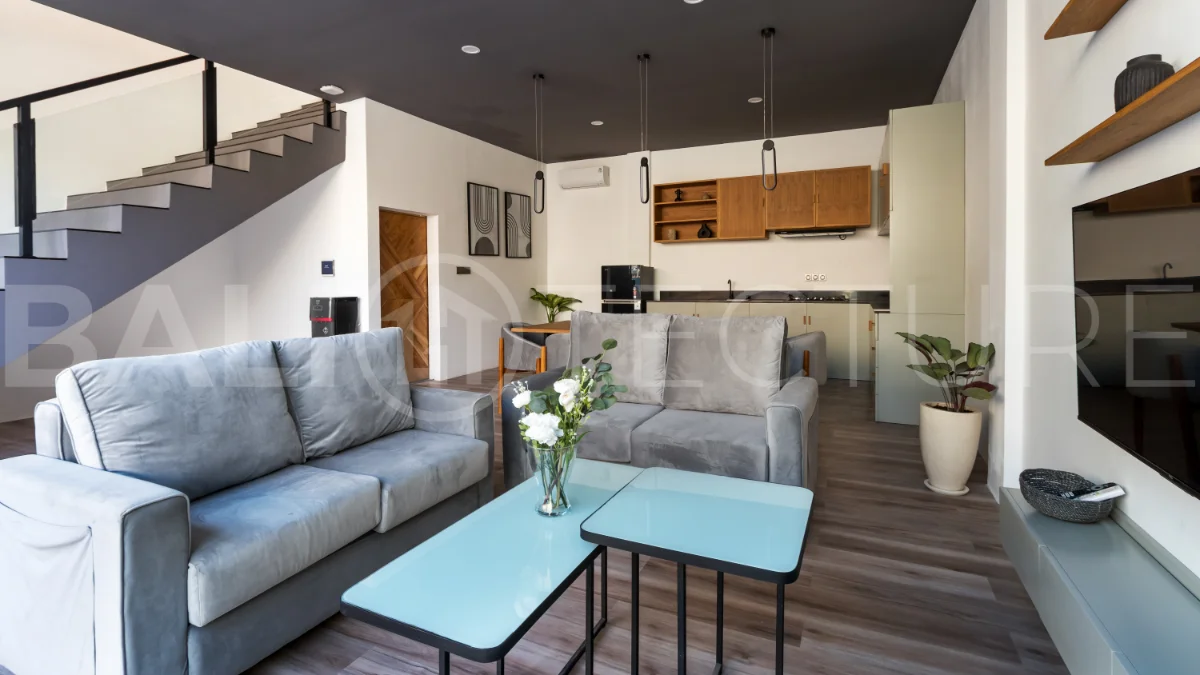 Umalas Bali villa enclave featuring four modern two-bedroom villas with private pools, tropical surroundings, and off-street parking.