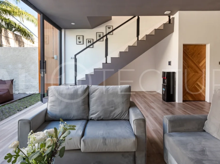 Umalas Bali villa enclave featuring four modern two-bedroom villas with private pools, tropical surroundings, and off-street parking.