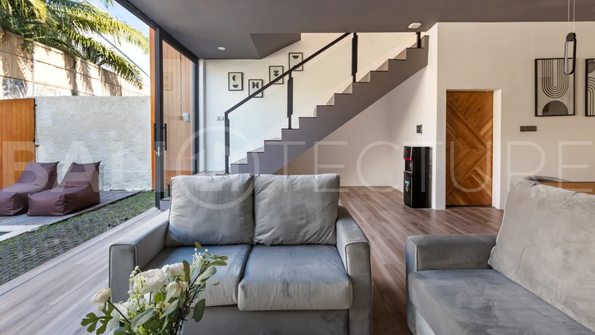 Umalas Bali villa enclave featuring four modern two-bedroom villas with private pools, tropical surroundings, and off-street parking.