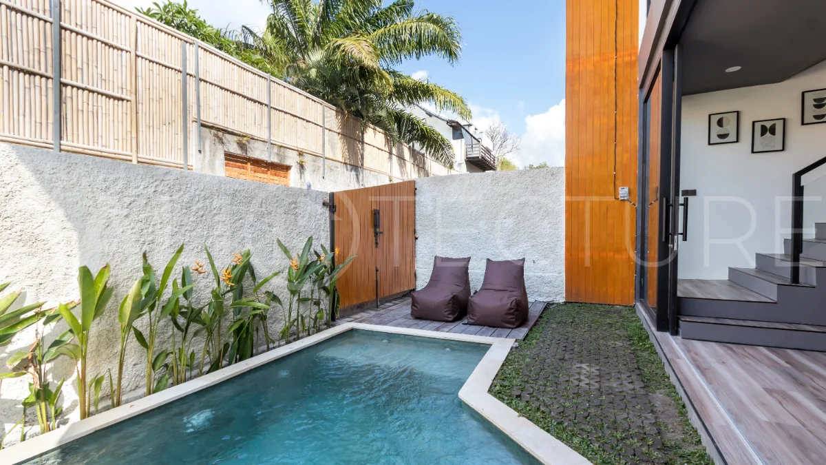 Umalas Bali villa enclave featuring four modern two-bedroom villas with private pools, tropical surroundings, and off-street parking.