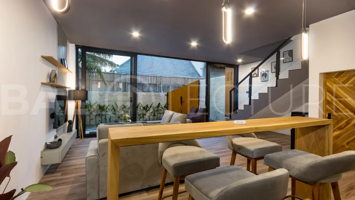 Umalas Bali villa enclave featuring four modern two-bedroom villas with private pools, tropical surroundings, and off-street parking.
