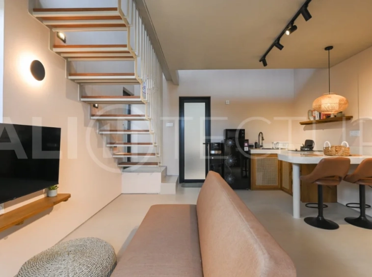 Brand-new 2-bedroom villa for sale in Pecatu, Uluwatu, featuring a modern two-storey design, 55 m² of land, 70 m² of building space, and a private jacuzzi, close to beaches, restaurants, cafés, gyms, golf, and renowned beach clubs.