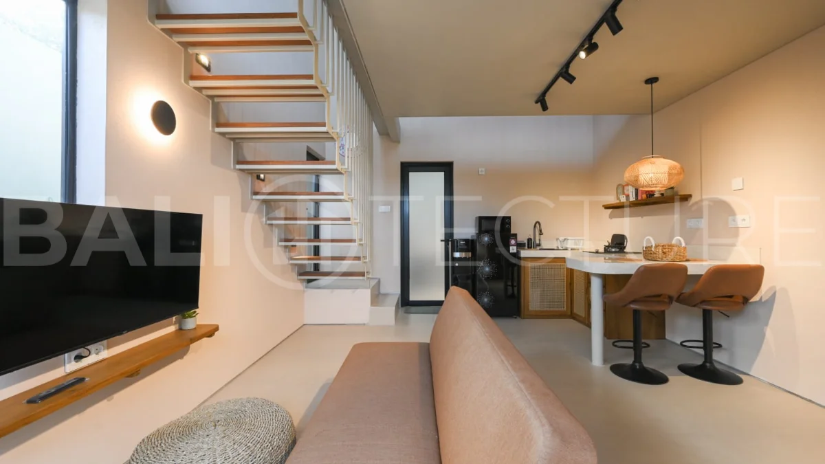 Brand-new 2-bedroom villa for sale in Pecatu, Uluwatu, featuring a modern two-storey design, 55 m² of land, 70 m² of building space, and a private jacuzzi, close to beaches, restaurants, cafés, gyms, golf, and renowned beach clubs.