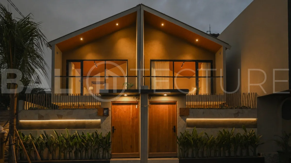 Brand-new 2-bedroom villa for sale in Pecatu, Uluwatu, featuring a modern two-storey design, 55 m² of land, 70 m² of building space, and a private jacuzzi, close to beaches, restaurants, cafés, gyms, golf, and renowned beach clubs.