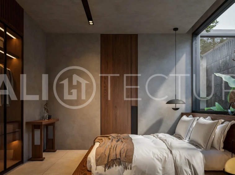 Exotic one bedroom tropical villa near Savaya Uluwatu, set within a lush jungle hillside, featuring a private pool, natural stone and timber finishes, contemporary architecture, and light filled interiors.