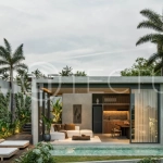 Exotic one bedroom tropical villa near Savaya Uluwatu, set within a lush jungle hillside, featuring a private pool, natural stone and timber finishes, contemporary architecture, and light filled interiors.
