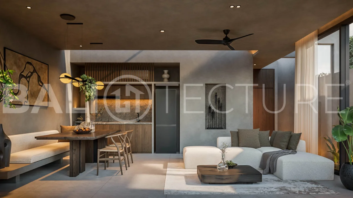 Exotic one bedroom tropical villa near Savaya Uluwatu, set within a lush jungle hillside, featuring a private pool, natural stone and timber finishes, contemporary architecture, and light filled interiors.