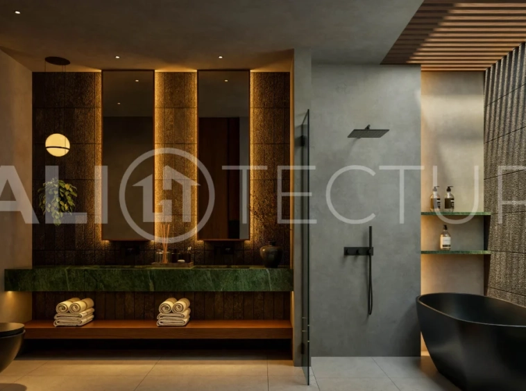 Exotic one bedroom tropical villa near Savaya Uluwatu, set within a lush jungle hillside, featuring a private pool, natural stone and timber finishes, contemporary architecture, and light filled interiors.