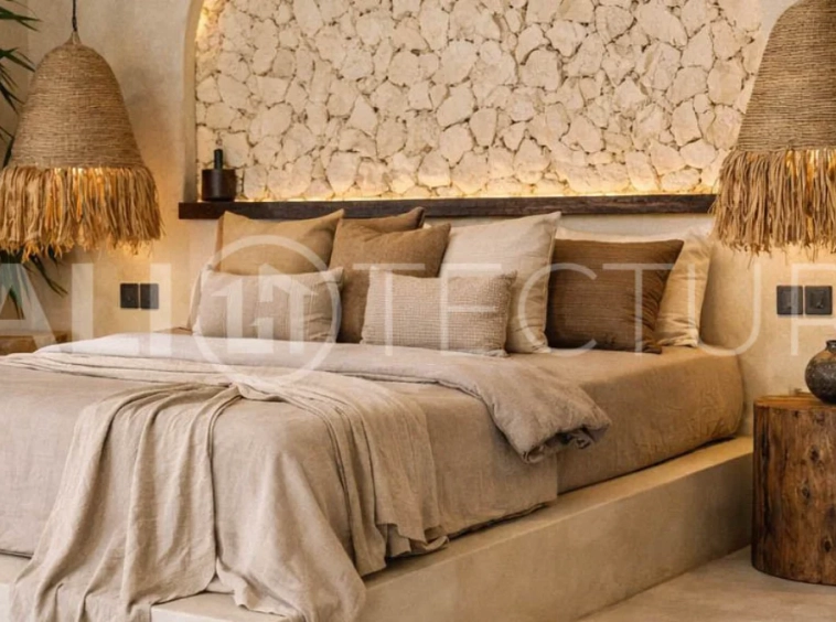 Mediterranean style three bedroom villa in Balangan, featuring a private pool and jacuzzi, spacious rooftop with pergola, outdoor lounge and barbecue area, and elegant tropical surroundings.