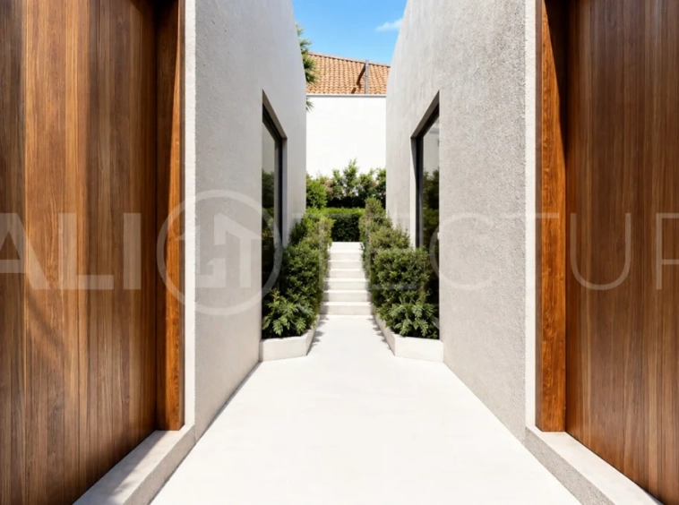 Modern tropical 2-bedroom villa development for sale in Cepaka, Kaba Kaba, Bali, featuring lush tropical landscaping, natural stone and wood finishes, private villa options, and a shared infinity pool.