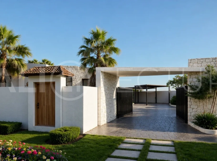 Modern tropical 2-bedroom villa development for sale in Cepaka, Kaba Kaba, Bali, featuring lush tropical landscaping, natural stone and wood finishes, private villa options, and a shared infinity pool.