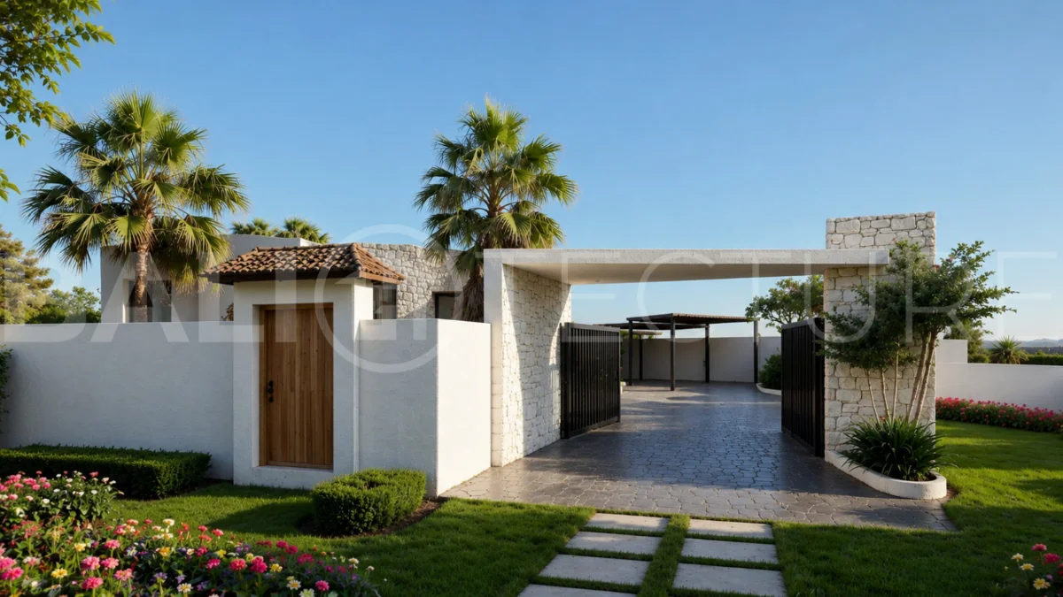 Modern tropical 2-bedroom villa development for sale in Cepaka, Kaba Kaba, Bali, featuring lush tropical landscaping, natural stone and wood finishes, private villa options, and a shared infinity pool.