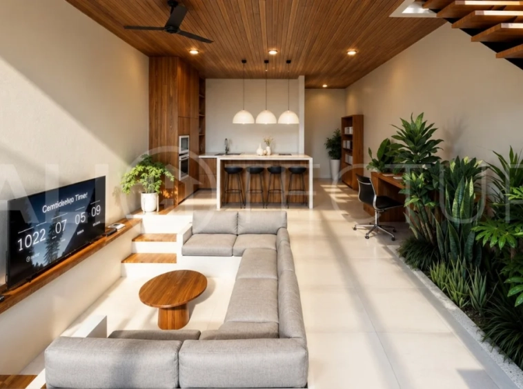 Modern tropical 2-bedroom villa development for sale in Cepaka, Kaba Kaba, Bali, featuring lush tropical landscaping, natural stone and wood finishes, private villa options, and a shared infinity pool.