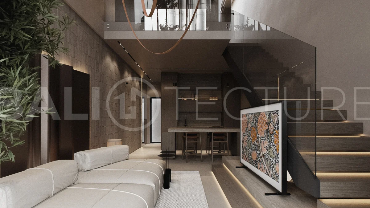 Modern one bedroom villa near Pererenan Beach in Bali, featuring a private pool, tropical landscaping, natural stone and teak wood finishes, panoramic glazing, and a stylish resort inspired interior.