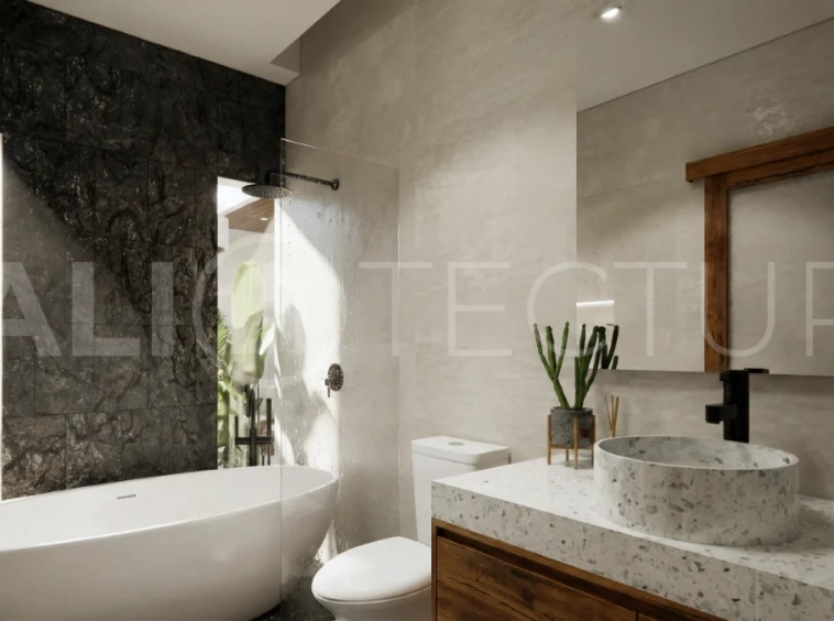 Contemporary tropical 3-bedroom villa with private swimming pool and garden in Kaba-Kaba, Bali, set within a peaceful development near Canggu and scheduled for completion in September 2026.