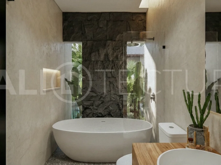Contemporary tropical 3-bedroom villa with private swimming pool and garden in Kaba-Kaba, Bali, set within a peaceful development near Canggu and scheduled for completion in September 2026.