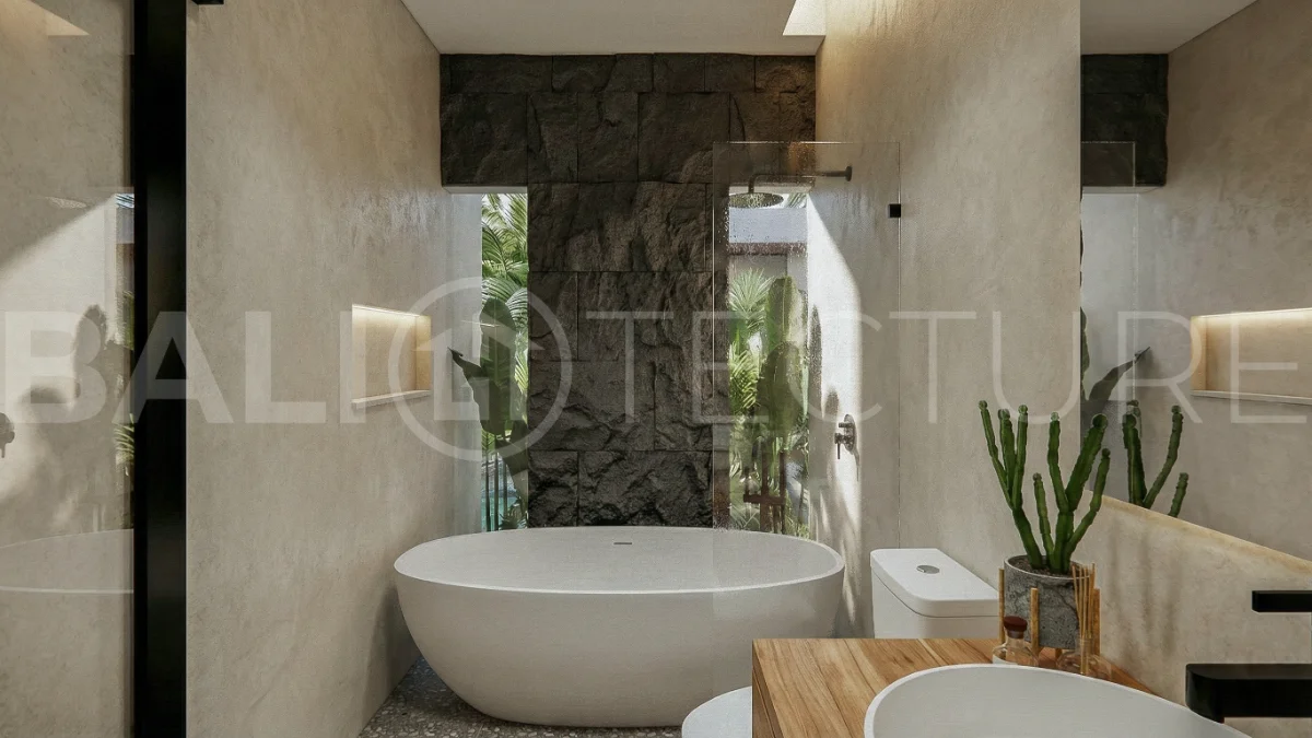 Contemporary tropical 3-bedroom villa with private swimming pool and garden in Kaba-Kaba, Bali, set within a peaceful development near Canggu and scheduled for completion in September 2026.
