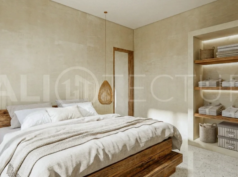 Contemporary tropical 3-bedroom villa with private swimming pool and garden in Kaba-Kaba, Bali, set within a peaceful development near Canggu and scheduled for completion in September 2026.