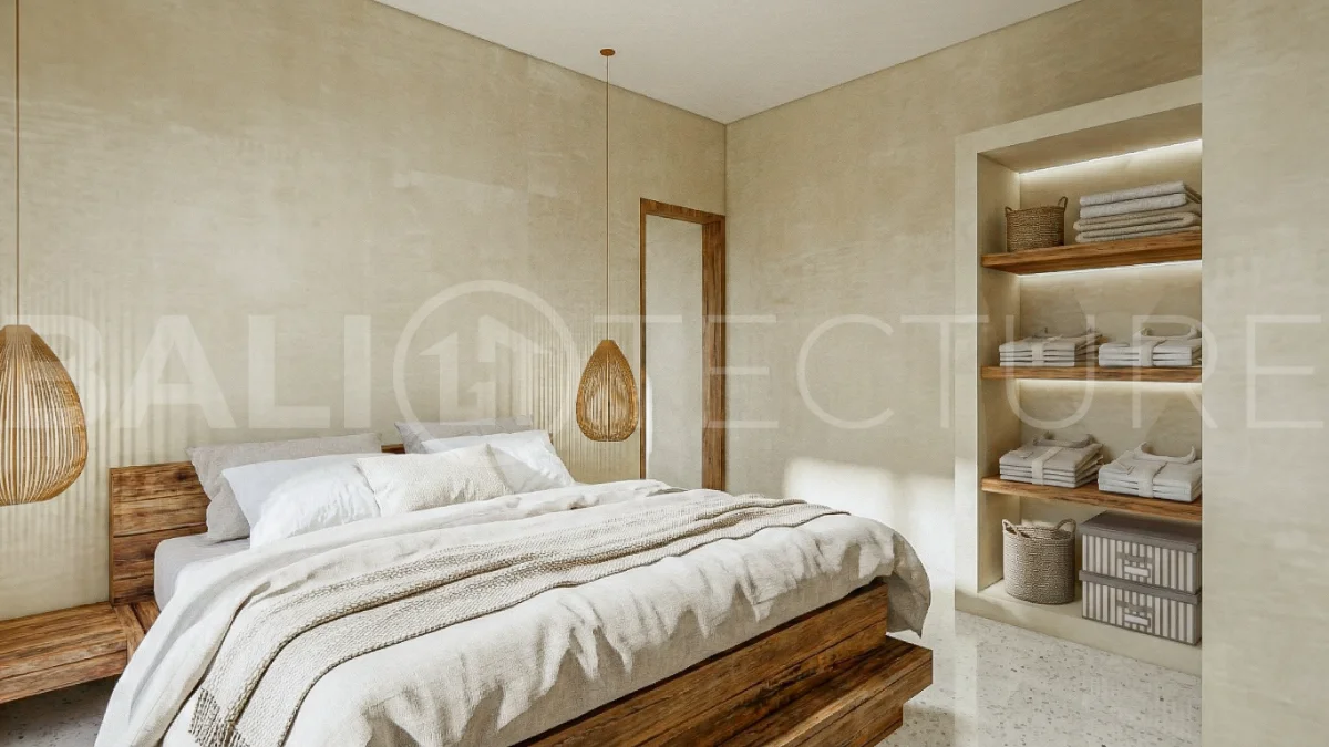 Contemporary tropical 3-bedroom villa with private swimming pool and garden in Kaba-Kaba, Bali, set within a peaceful development near Canggu and scheduled for completion in September 2026.