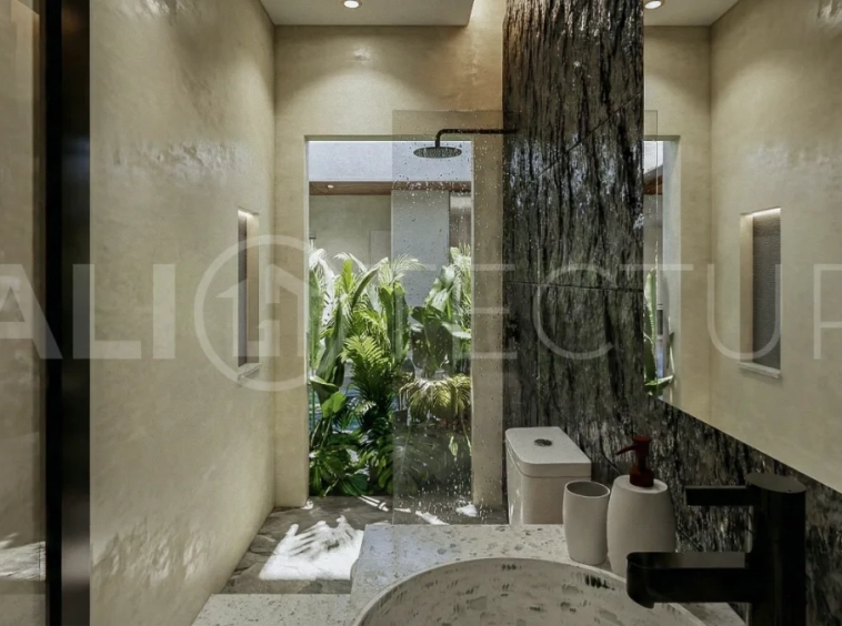 Contemporary tropical 3-bedroom villa with private swimming pool and garden in Kaba-Kaba, Bali, set within a peaceful development near Canggu and scheduled for completion in September 2026.