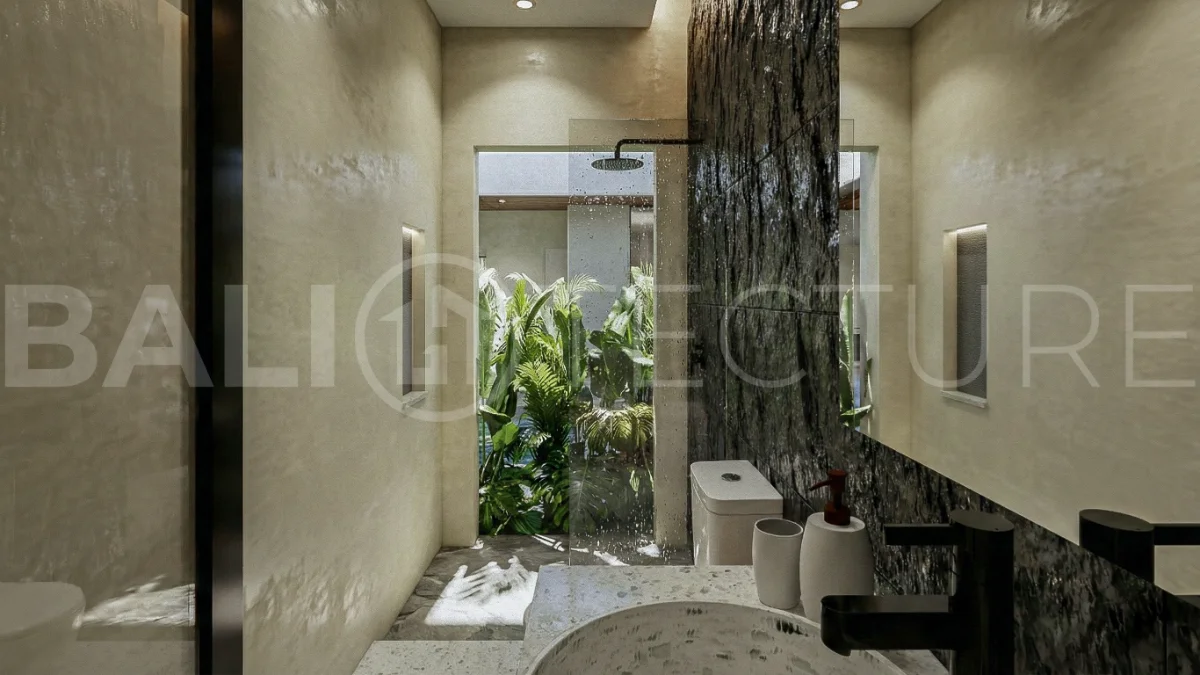 Contemporary tropical 3-bedroom villa with private swimming pool and garden in Kaba-Kaba, Bali, set within a peaceful development near Canggu and scheduled for completion in September 2026.