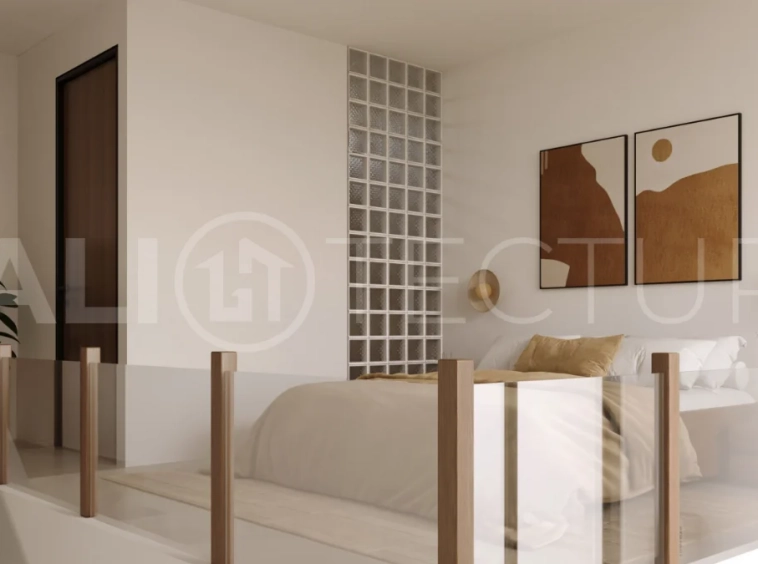 Off-plan one-bedroom loft villa near Melasti Beach, Bali, featuring a double-height living area, private plunge pool, tropical landscaping, fully furnished interiors, and ocean views from selected back-row units. Set within an exclusive 12-villa development on the Bukit with 25-year leasehold ownership in a Pink Zone.