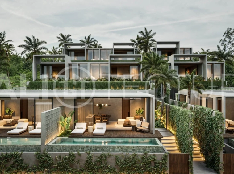 Modern tropical two bedroom villa near Savaya Uluwatu, surrounded by lush jungle greenery and featuring a private pool, landscaped outdoor spaces, contemporary architecture, and a tranquil tropical setting.