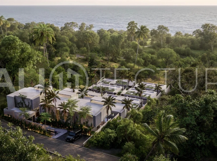 Modern tropical two bedroom villa near Savaya Uluwatu, surrounded by lush jungle greenery and featuring a private pool, landscaped outdoor spaces, contemporary architecture, and a tranquil tropical setting.