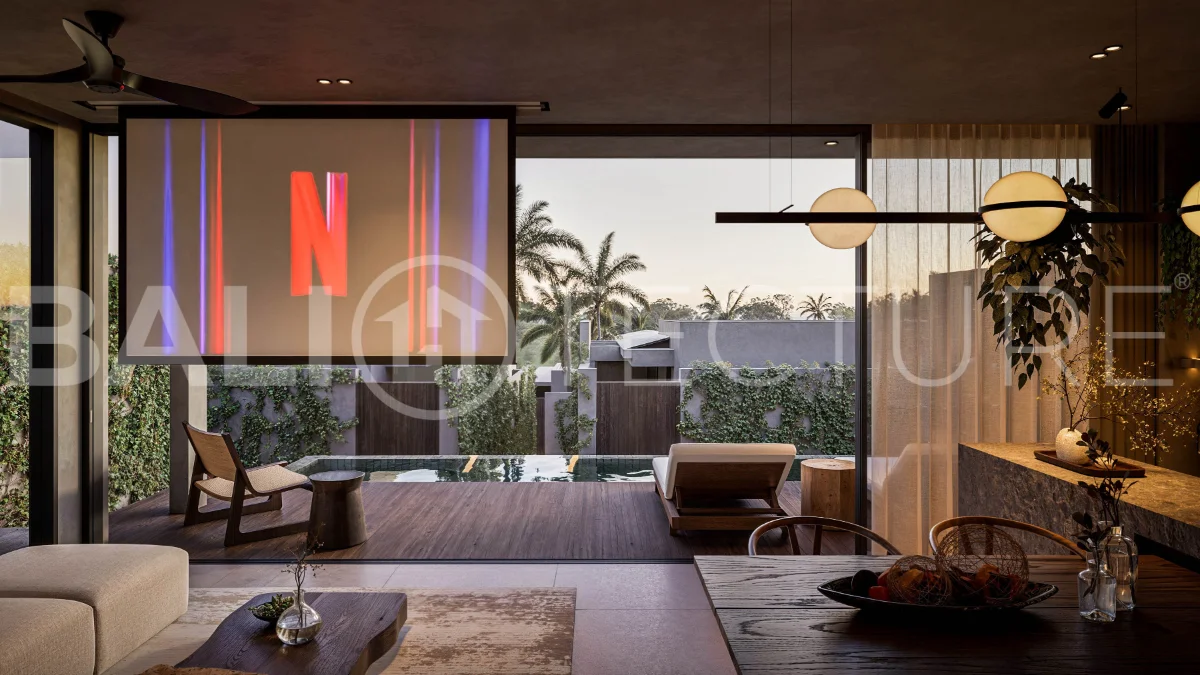 Modern tropical two bedroom villa near Savaya Uluwatu, surrounded by lush jungle greenery and featuring a private pool, landscaped outdoor spaces, contemporary architecture, and a tranquil tropical setting.