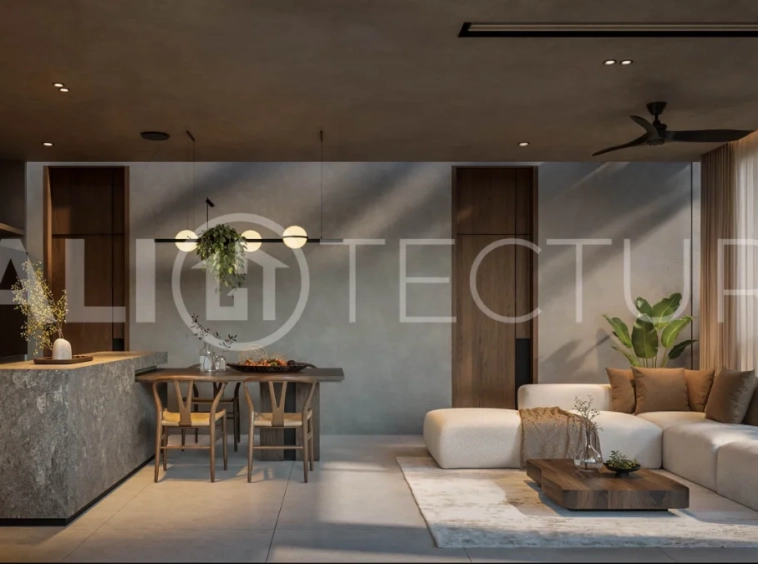 Modern tropical two bedroom villa near Savaya Uluwatu, surrounded by lush jungle greenery and featuring a private pool, landscaped outdoor spaces, contemporary architecture, and a tranquil tropical setting.