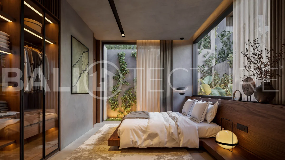 Modern tropical two bedroom villa near Savaya Uluwatu, surrounded by lush jungle greenery and featuring a private pool, landscaped outdoor spaces, contemporary architecture, and a tranquil tropical setting.