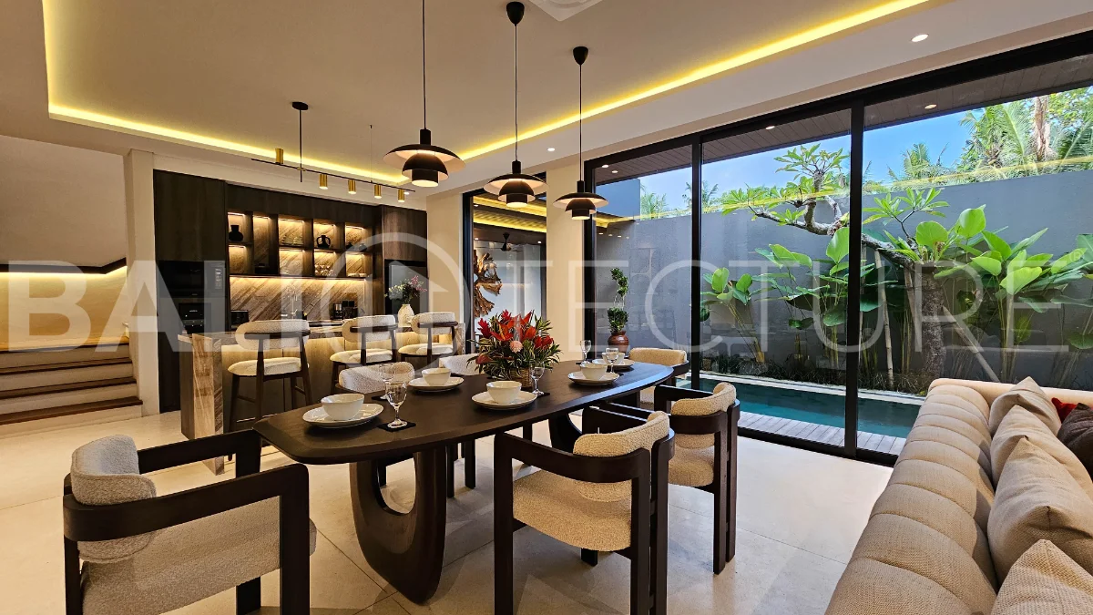Modern two-storey villa on 200 m² freehold land featuring 3 bedrooms, 3 bathrooms, a powder room, private 2.5 m x 9 m swimming pool, warehouse, and parking for two cars.
