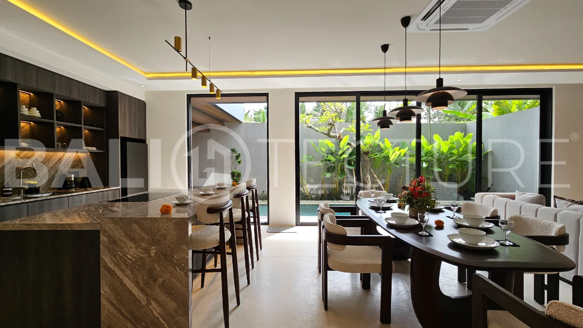 Modern two-storey villa on 200 m² freehold land featuring 3 bedrooms, 3 bathrooms, a powder room, private 2.5 m x 9 m swimming pool, warehouse, and parking for two cars.