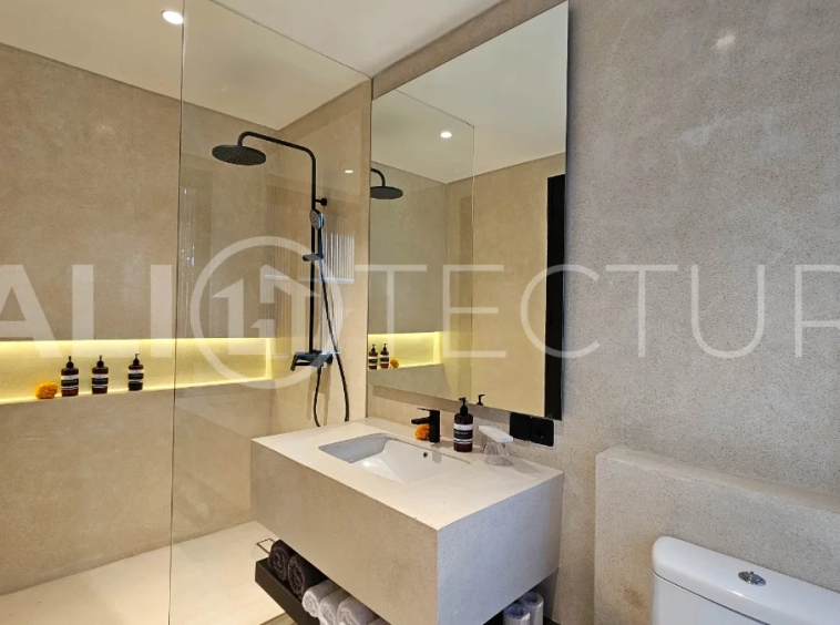 Modern two-storey villa on 200 m² freehold land featuring 3 bedrooms, 3 bathrooms, a powder room, private 2.5 m x 9 m swimming pool, warehouse, and parking for two cars.
