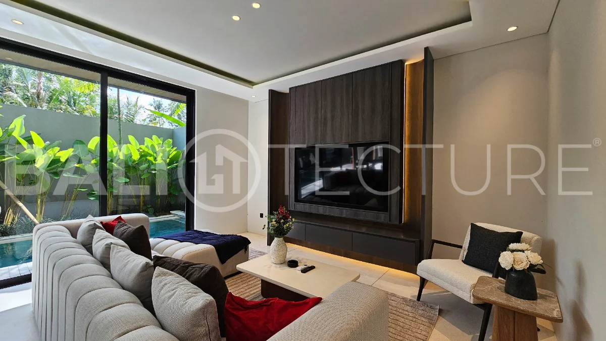 Modern two-storey villa on 200 m² freehold land featuring 3 bedrooms, 3 bathrooms, a powder room, private 2.5 m x 9 m swimming pool, warehouse, and parking for two cars.