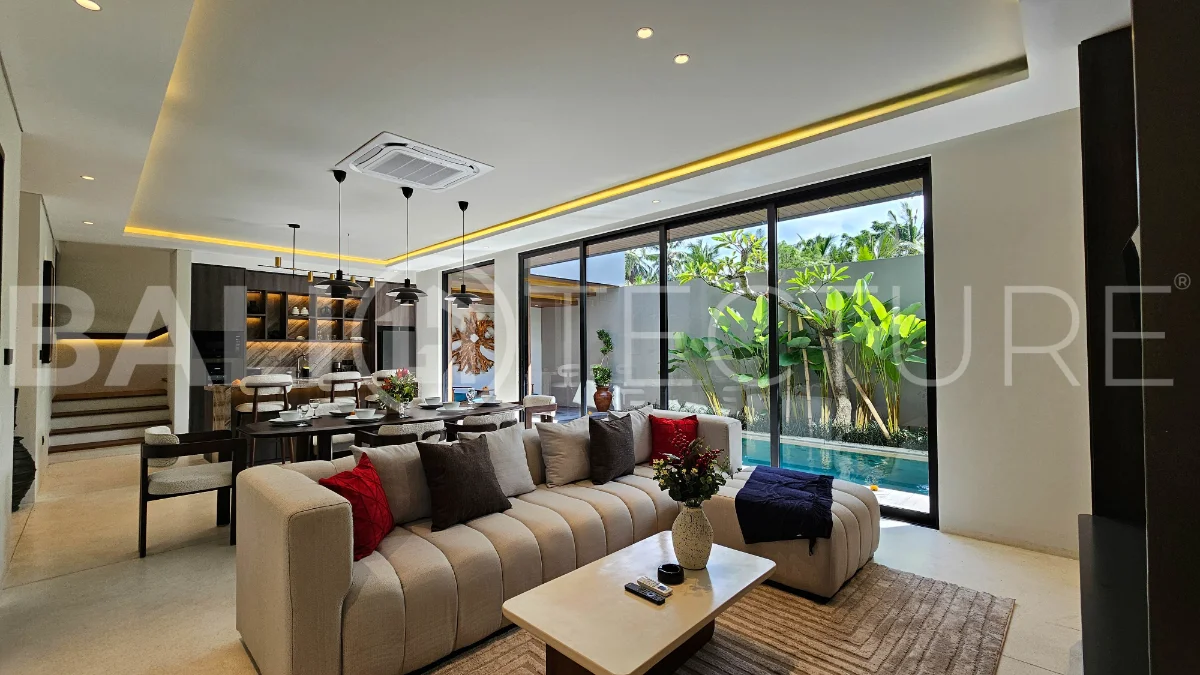 Modern two-storey villa on 200 m² freehold land featuring 3 bedrooms, 3 bathrooms, a powder room, private 2.5 m x 9 m swimming pool, warehouse, and parking for two cars.