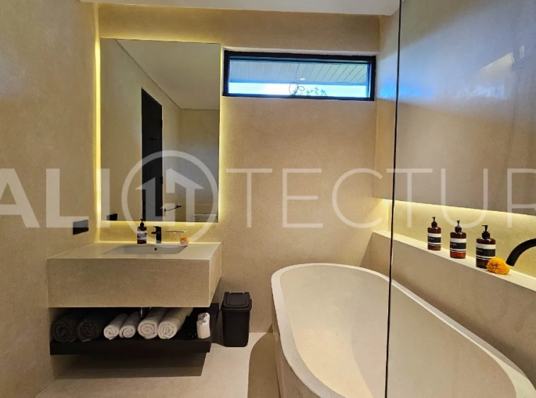 Modern two-storey villa on 200 m² freehold land featuring 3 bedrooms, 3 bathrooms, a powder room, private 2.5 m x 9 m swimming pool, warehouse, and parking for two cars.