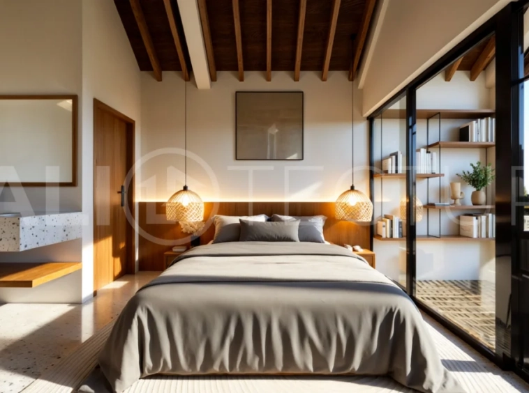 Modern tropical 3-bedroom villa development for sale in Cepaka, Kaba Kaba, Bali, featuring lush surroundings, natural materials, private and shared infinity pools, and contemporary tropical architecture.