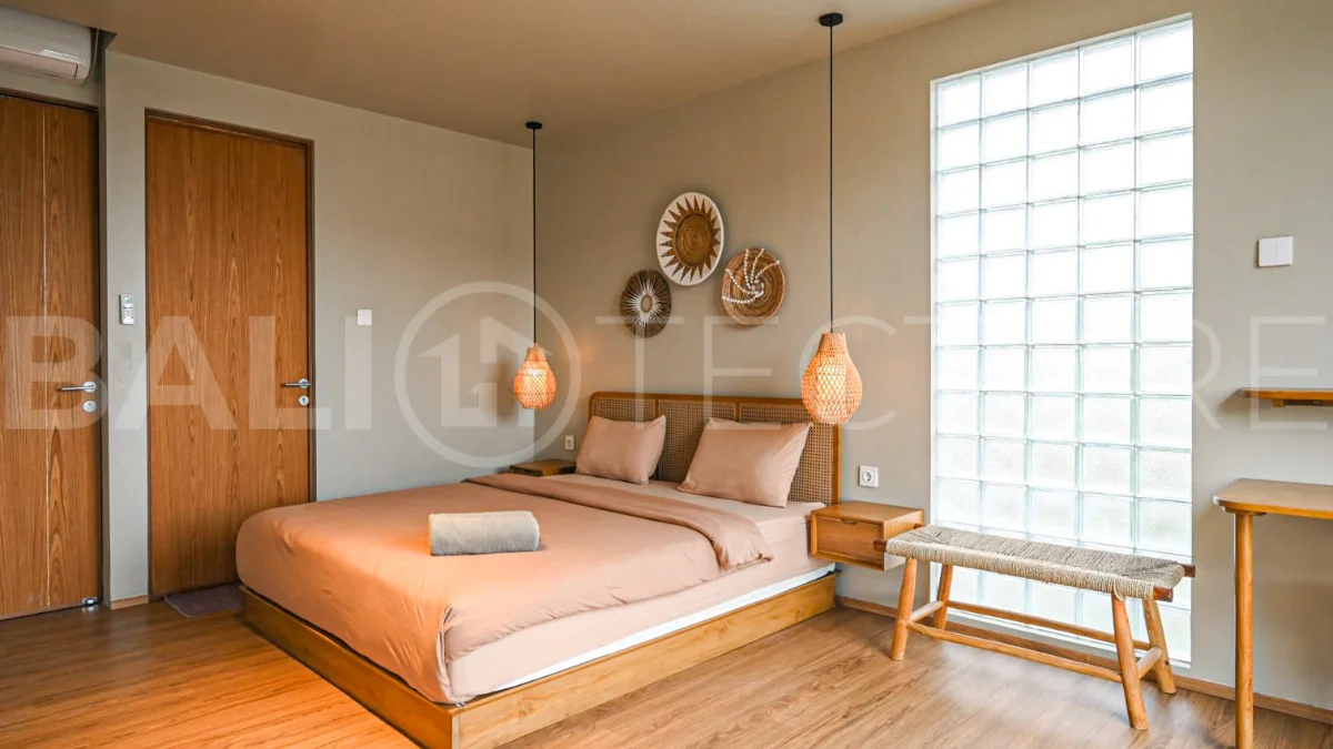 Modern villa with private swimming pool in a peaceful neighbourhood of Pecatu, Uluwatu, Bali, near New Kuta Golf, GWK Cultural Park, Uluwatu Temple, beach clubs, cafes, restaurants, gyms, and padel courts.