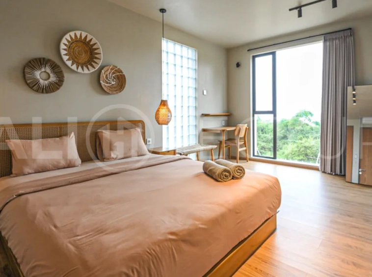 Modern villa with private swimming pool in a peaceful neighbourhood of Pecatu, Uluwatu, Bali, near New Kuta Golf, GWK Cultural Park, Uluwatu Temple, beach clubs, cafes, restaurants, gyms, and padel courts.