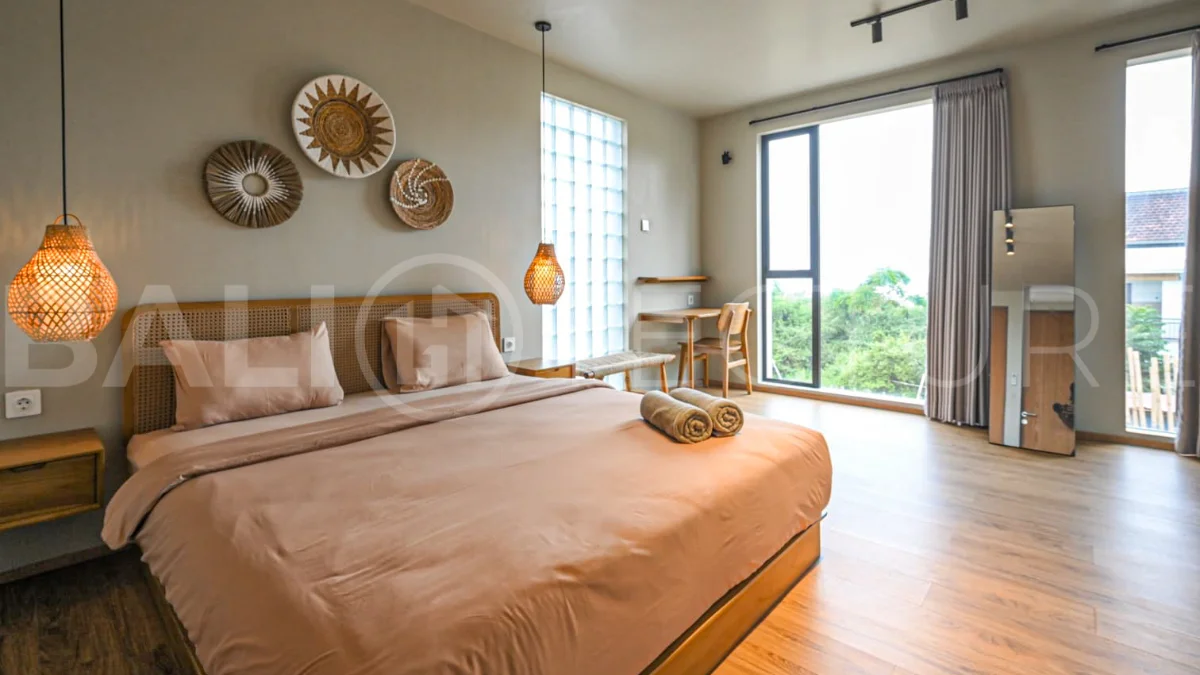 Modern villa with private swimming pool in a peaceful neighbourhood of Pecatu, Uluwatu, Bali, near New Kuta Golf, GWK Cultural Park, Uluwatu Temple, beach clubs, cafes, restaurants, gyms, and padel courts.