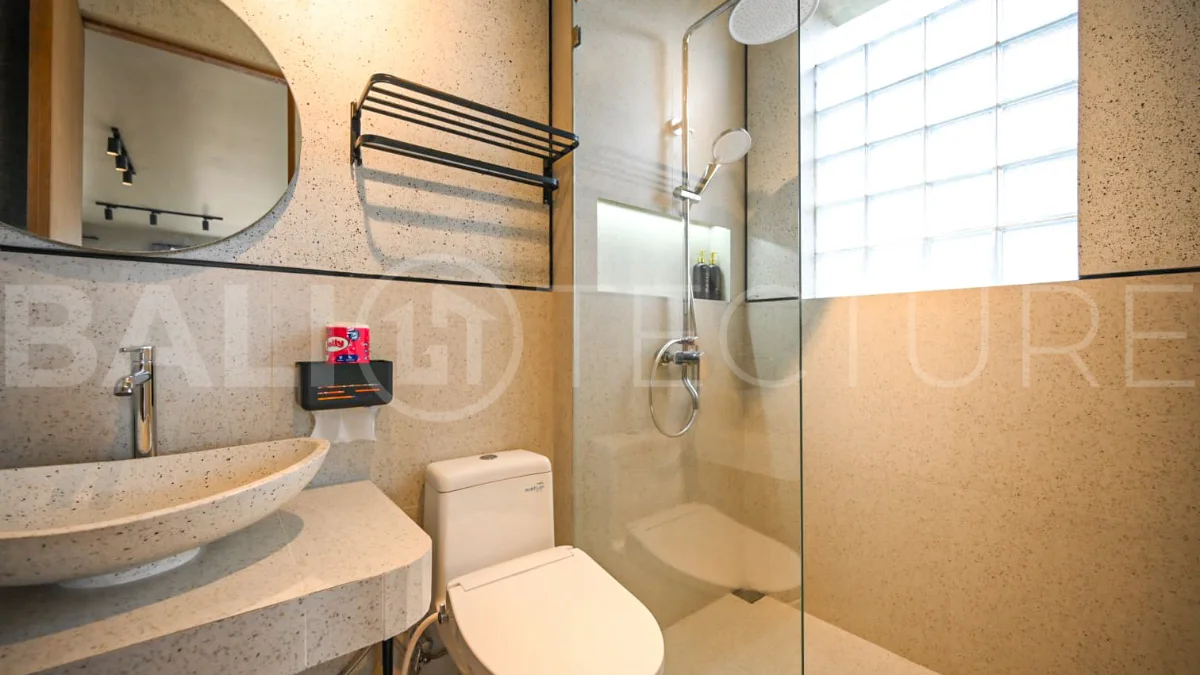 Modern villa with private swimming pool in a peaceful neighbourhood of Pecatu, Uluwatu, Bali, near New Kuta Golf, GWK Cultural Park, Uluwatu Temple, beach clubs, cafes, restaurants, gyms, and padel courts.