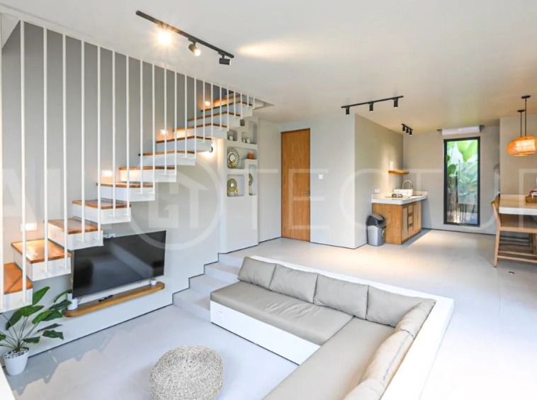 Modern villa with private swimming pool in a peaceful neighbourhood of Pecatu, Uluwatu, Bali, near New Kuta Golf, GWK Cultural Park, Uluwatu Temple, beach clubs, cafes, restaurants, gyms, and padel courts.