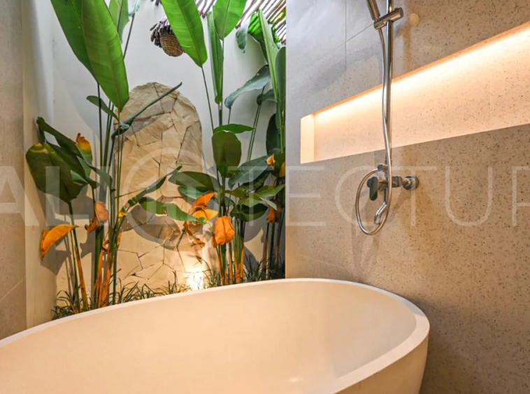 Modern villa with private swimming pool in a peaceful neighbourhood of Pecatu, Uluwatu, Bali, near New Kuta Golf, GWK Cultural Park, Uluwatu Temple, beach clubs, cafes, restaurants, gyms, and padel courts.
