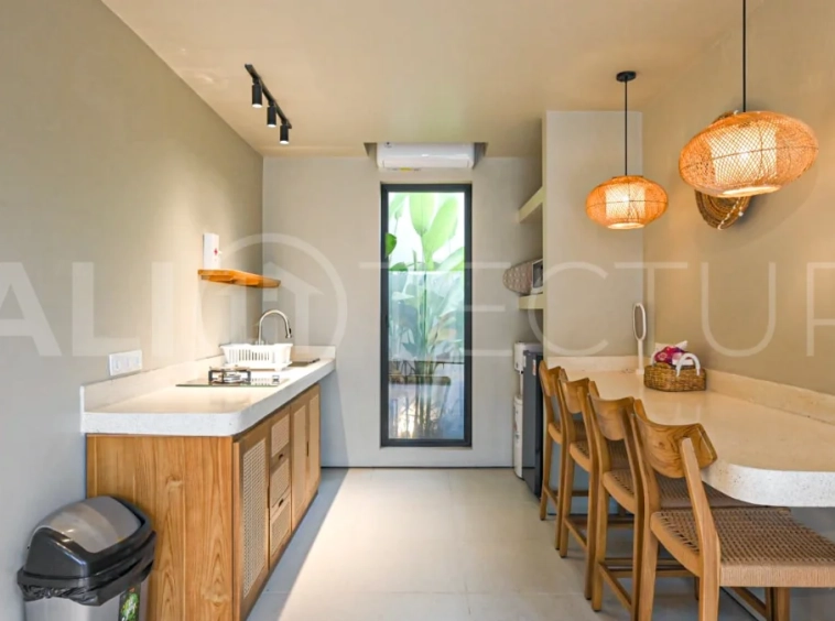 Modern villa with private swimming pool in a peaceful neighbourhood of Pecatu, Uluwatu, Bali, near New Kuta Golf, GWK Cultural Park, Uluwatu Temple, beach clubs, cafes, restaurants, gyms, and padel courts.