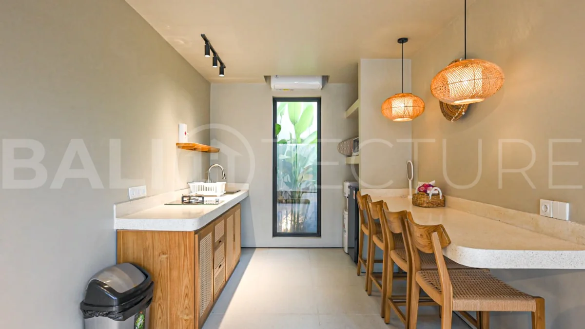 Modern villa with private swimming pool in a peaceful neighbourhood of Pecatu, Uluwatu, Bali, near New Kuta Golf, GWK Cultural Park, Uluwatu Temple, beach clubs, cafes, restaurants, gyms, and padel courts.