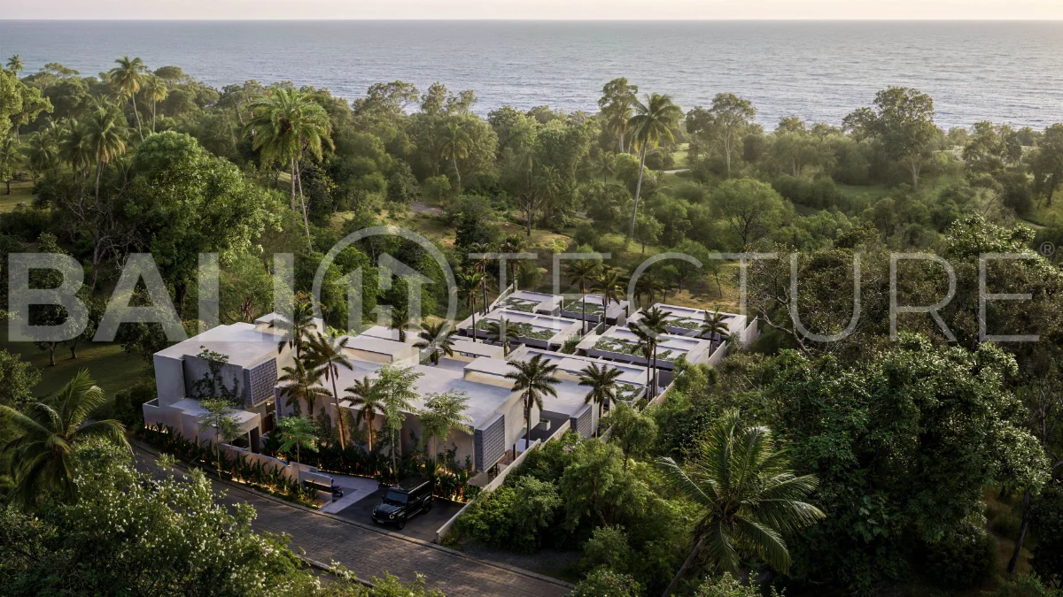 Luxury ocean view villa near Savaya Uluwatu, surrounded by jungle, featuring modern architecture, a private pool, spacious outdoor areas, and panoramic views of the ocean and tropical landscape.