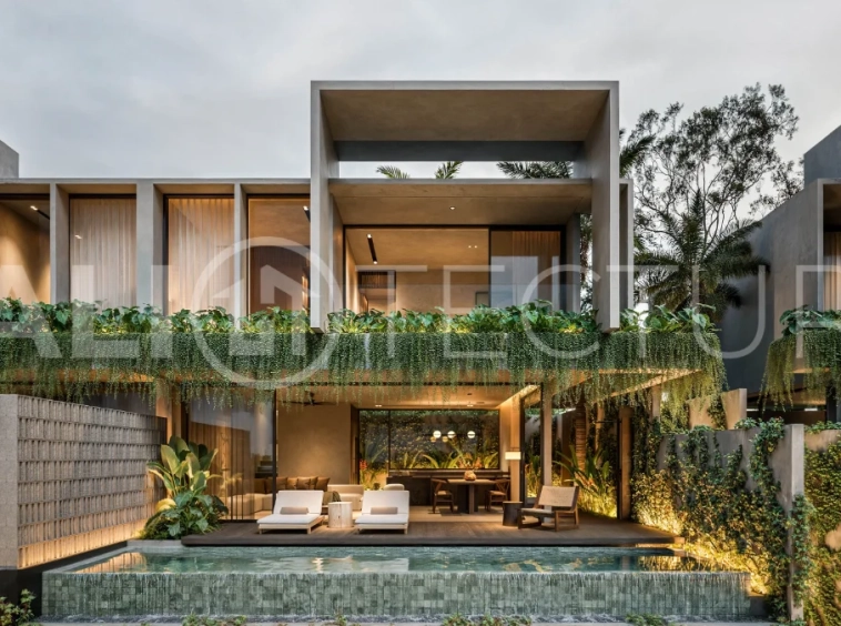 Luxury ocean view villa near Savaya Uluwatu, surrounded by jungle, featuring modern architecture, a private pool, spacious outdoor areas, and panoramic views of the ocean and tropical landscape.