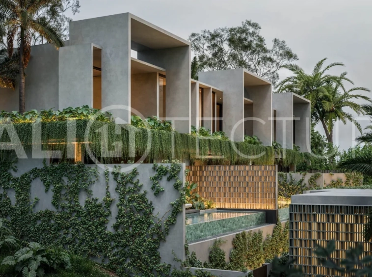 Luxury ocean view villa near Savaya Uluwatu, surrounded by jungle, featuring modern architecture, a private pool, spacious outdoor areas, and panoramic views of the ocean and tropical landscape.